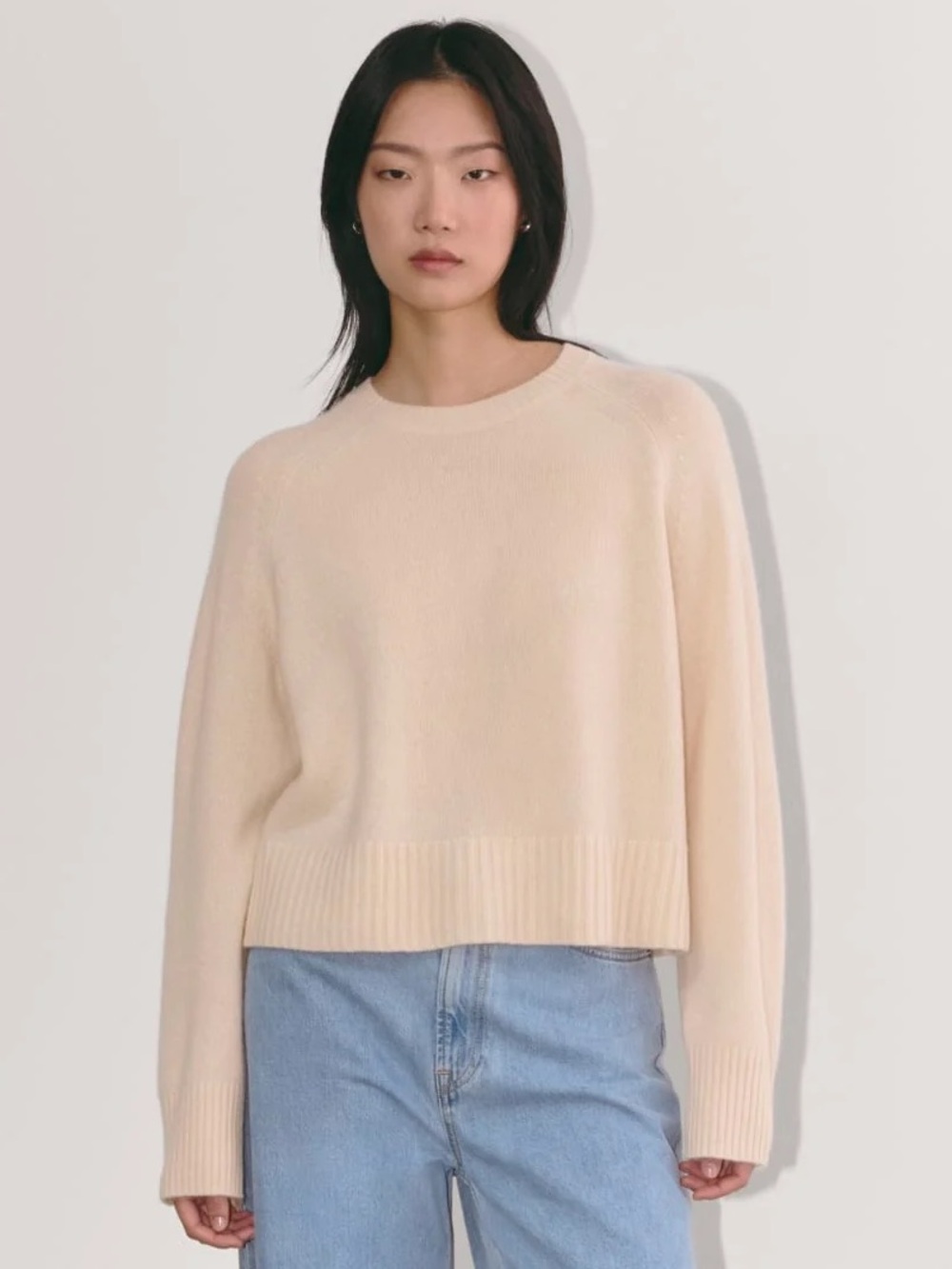 NWT! EVERLANE Women's The Boxy Crew in 100% Cashmere, Creme, Size Small S
